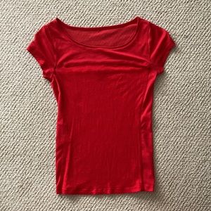 EXPRESS Red Mesh Top Blouse Shirt T-Shirt Size XS Stretchy Soft Scoop Neck EUC